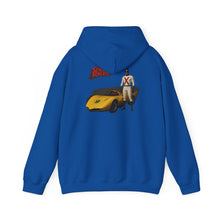 Load image into Gallery viewer, Racer Graphic Hoodie – Yellow Sports Car with Driver 'Speed Racer' Design

