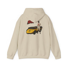 Load image into Gallery viewer, Racer Graphic Hoodie – Yellow Sports Car with Driver 'Speed Racer' Design
