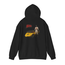 Load image into Gallery viewer, Racer Graphic Hoodie – Yellow Sports Car with Driver 'Speed Racer' Design
