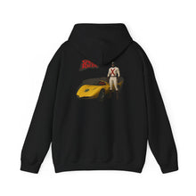 Load image into Gallery viewer, Racer Graphic Hoodie – Yellow Sports Car with Driver 'Speed Racer' Design
