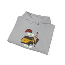 Load image into Gallery viewer, Racer Graphic Hoodie – Yellow Sports Car with Driver 'Speed Racer' Design
