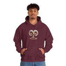Load image into Gallery viewer, Aries Ram Zodiac Hoodie — Golden Moon Pyramid Astrology Sweatshirt
