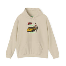 Load image into Gallery viewer, Racer Graphic Hoodie – Yellow Sports Car with Driver 'Speed Racer' Design
