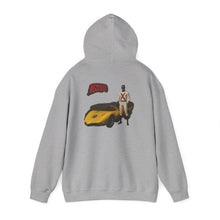 Load image into Gallery viewer, Racer Graphic Hoodie – Yellow Sports Car with Driver 'Speed Racer' Design

