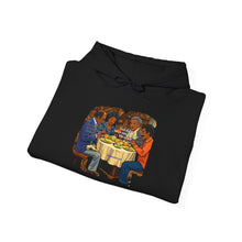 Load image into Gallery viewer, Keep Life Simple Hoodie — Retro Reggae Graphic Sweatshirt with Friends Dinner Illustration
