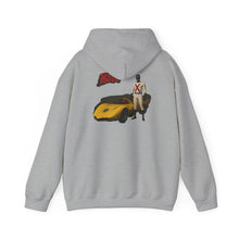 Load image into Gallery viewer, Racer Graphic Hoodie – Yellow Sports Car with Driver 'Speed Racer' Design
